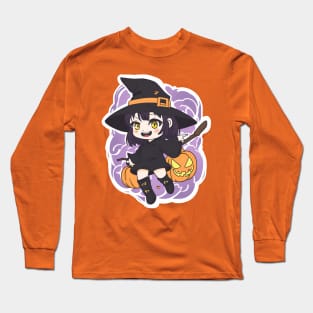 Witchcraft anime characters Chibi style of the Halloween season Long Sleeve T-Shirt